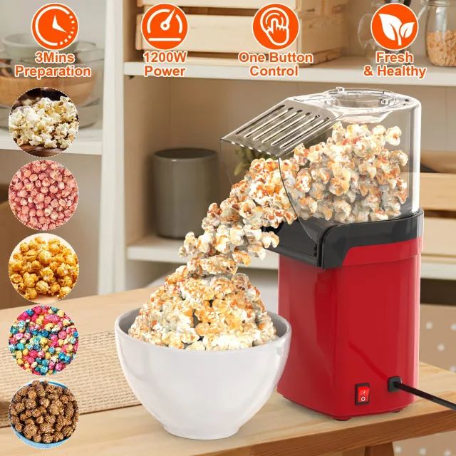 🍿 Machine à Popcorn Électrique Hot Air – Popcorn Sain & Croustillant en 3 Minutes !