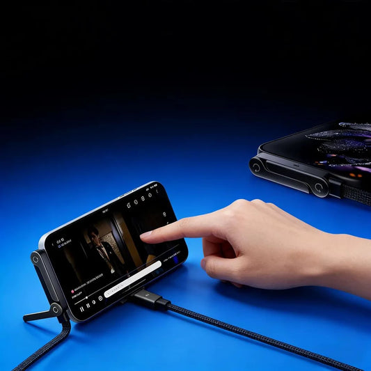 🔌 Câble USB-C 240W avec Support Téléphone Intégré & Enrouleur – Charge Ultra-Rapide & Rangement Facile !