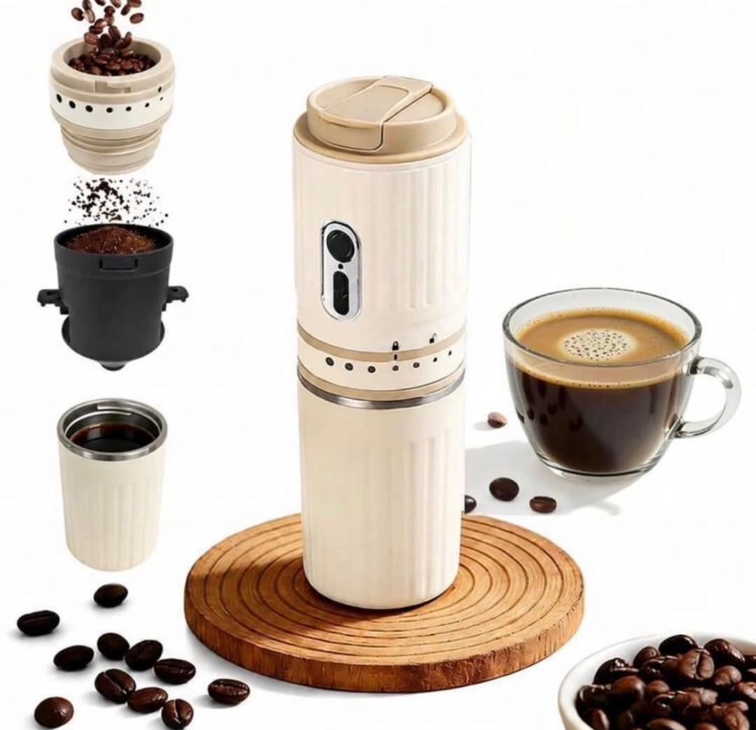 Machine à Café Portable Électrique 3-en-1 | Broyeur, Infuseur & Thermos Tout-en-Un