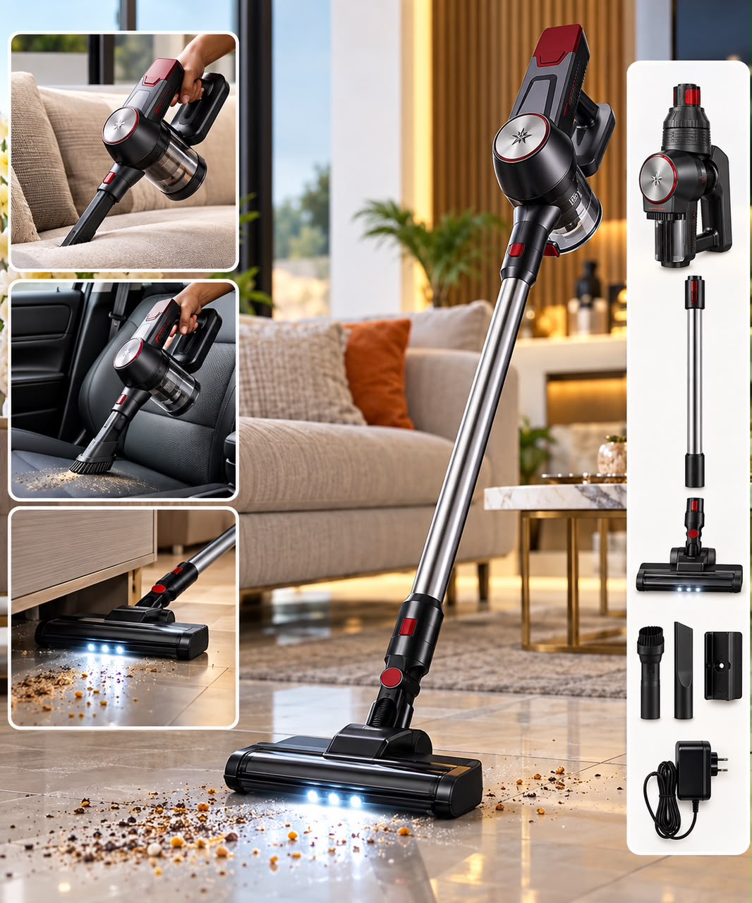 Aspirateur Balai Sans Fil 3-en-1 Puissant Winning Star ST-5043 (12 000 Pa) – Éclairage LED