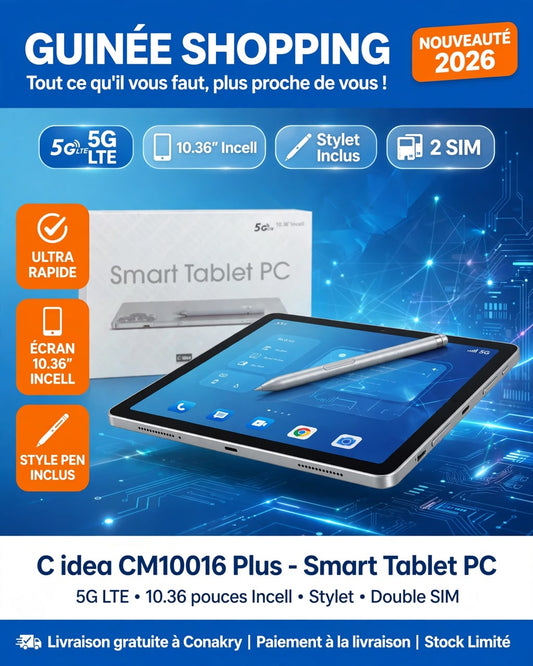 📱 Tablette Tactile Cidea CM10016 Plus (10.36") – Écran HD 5G LTE, Double SIM, Stylet & Pochette Offerts